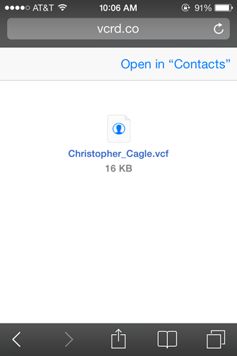 A vCard opened on an iPhone